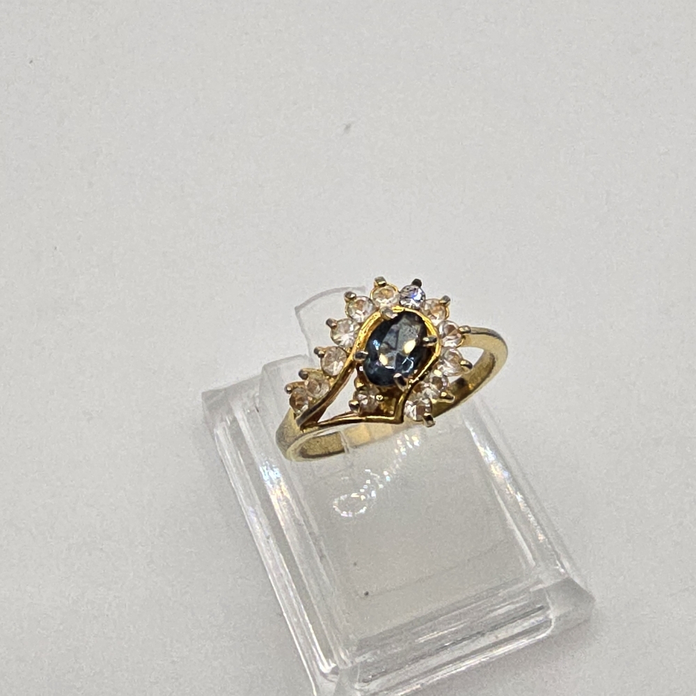 Vintage Blue & Clear Stone "Ballerina" Cocktail Ring - Gold Tone, Size 6.75